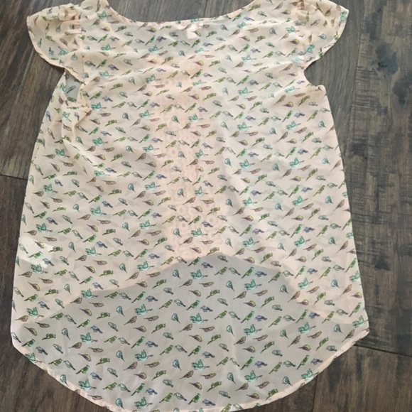 Sheer Pink Bird-Patterned T-Shirt - Picture 3 of 3